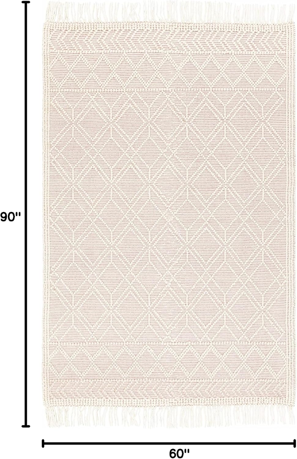 BoutiqueRugs Pink Trellis Transitional Wool 5x7 Area Rug Hand Woven Ivory Diamond Traditional Ramsbury Living Room Bedroom Dining Room Home Office Apartment 5' x 7'6' Stain Resistant Non-Shedding