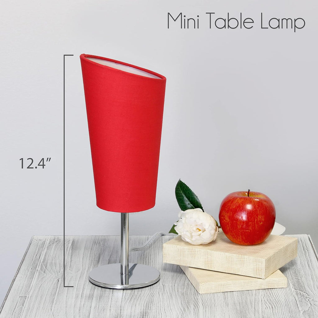 Simple Designs LT2061-RED Mini Chrome Angled Fabric Shade Table Lamp, Red (Pack of 24)