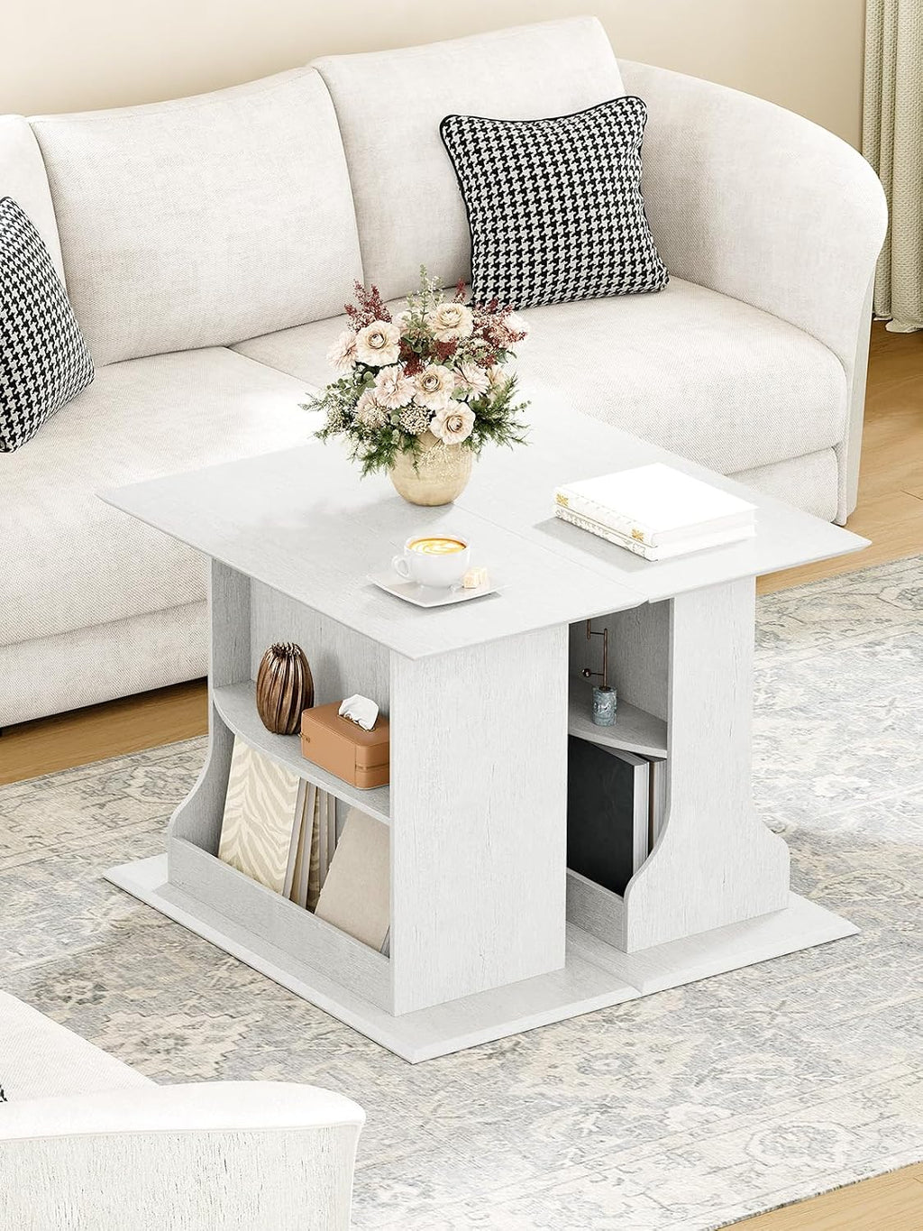 HIFYOBRO Set of 2 Skinny Side Table for Small Spaces, 24' Tall 3-Tier Slim End Table with Double-Sided Storage, Rustic White Narrow Sofa Side Table for Living Room Bedroom Office