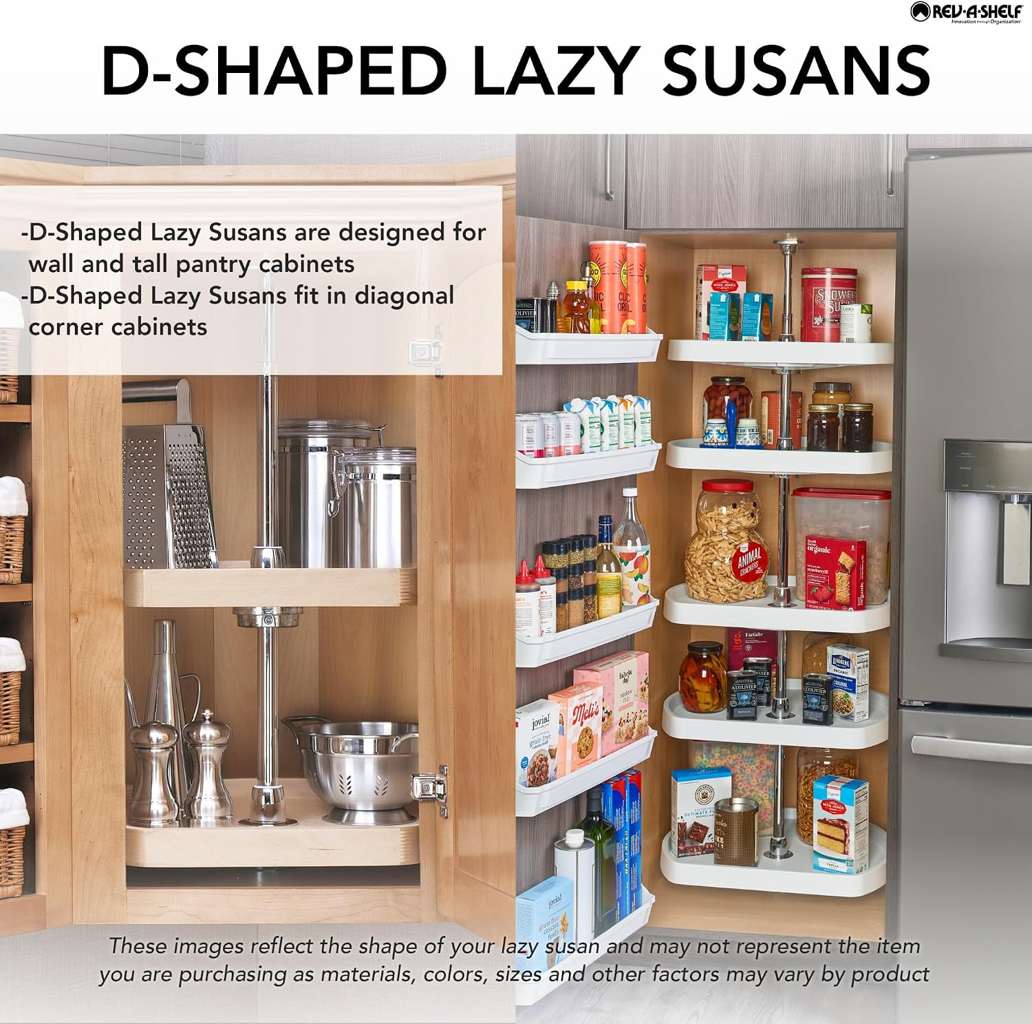 Lazy Daisy Natural Wood D-Shaped Lazy Susan for Corner Wall Cabinets w/Swivel Bearing