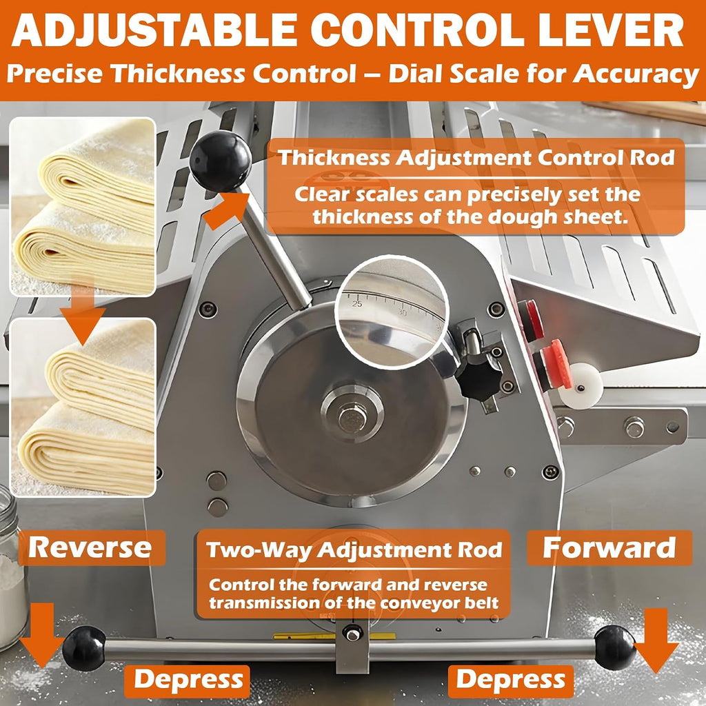 TECHTONGDA Commercial Dough Sheeter Laminated Dough Sheeter Fondant Flattener Pastry Sheeter Countertop Pizza Pasta Press Machine with 65x15.7' Conveyor Belt Professional Bakery Equipment
