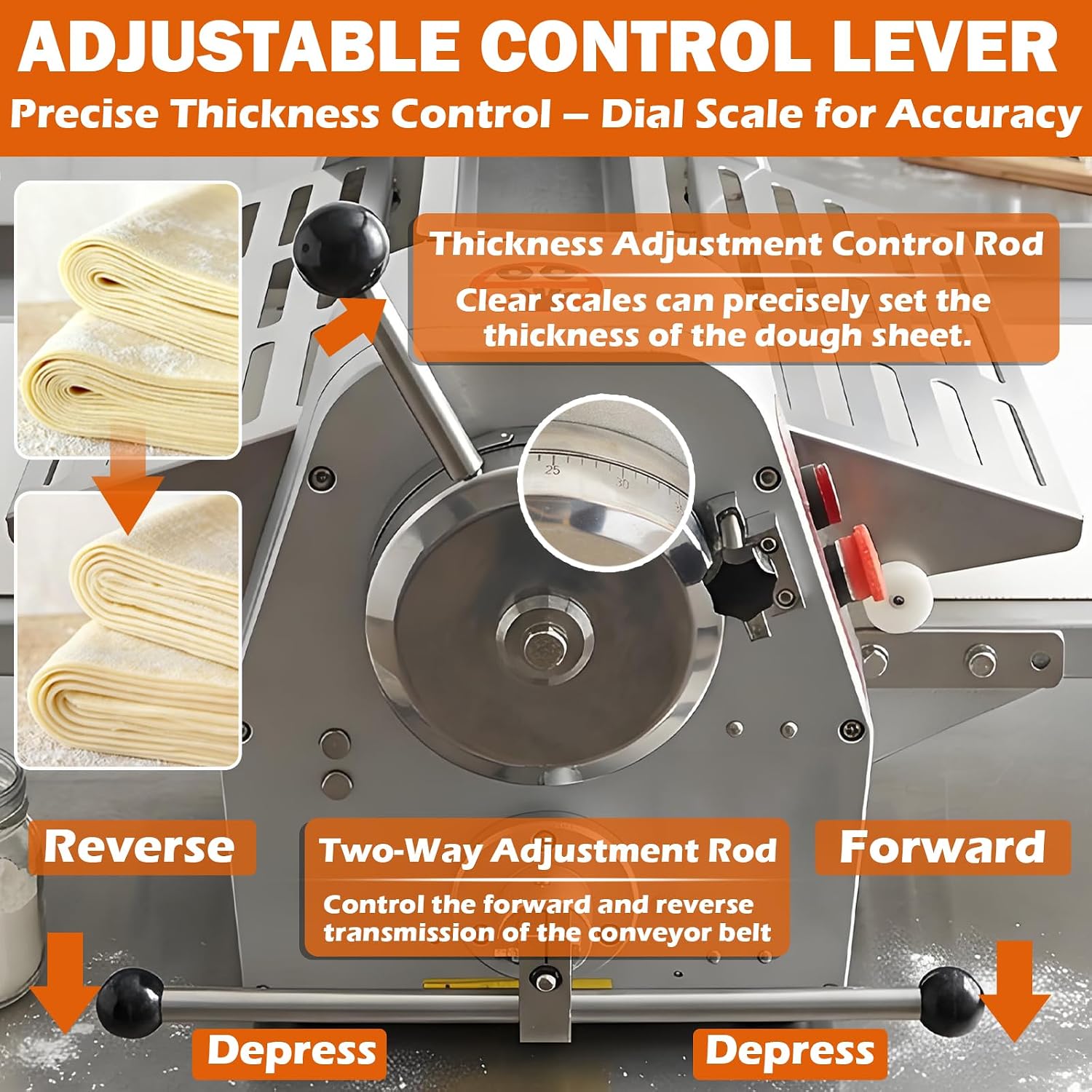TECHTONGDA Commercial Dough Sheeter Laminated Dough Sheeter Fondant Flattener Pastry Sheeter Countertop Pizza Pasta Press Machine with 65x15.7' Conveyor Belt Professional Bakery Equipment