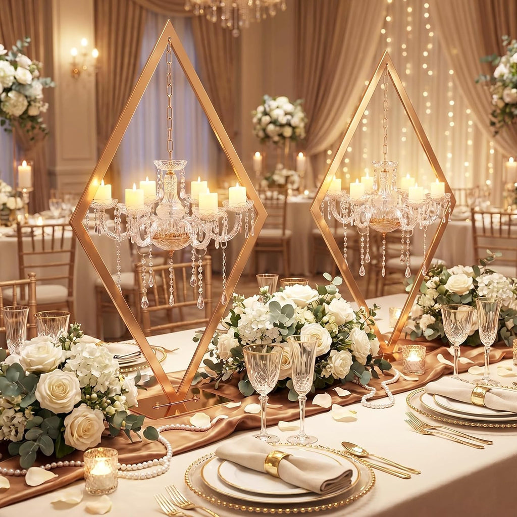 Stunning 2PCS Diamond Candle Holders | Modern Metal Wedding Centerpiece with European Style for Romantic Dining Table Decor, Party & Home