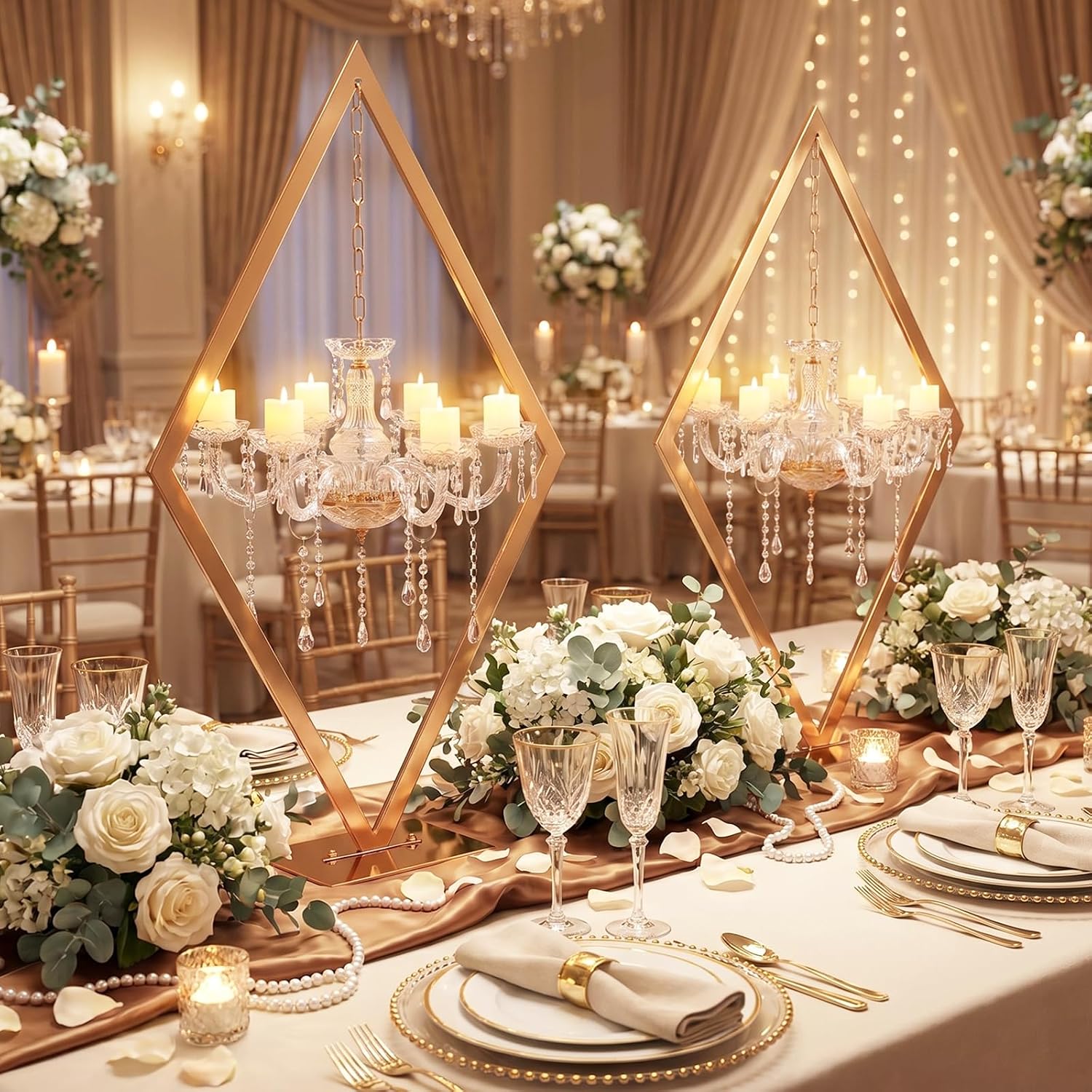 Stunning 2PCS Diamond Candle Holders | Modern Metal Wedding Centerpiece with European Style for Romantic Dining Table Decor, Party & Home