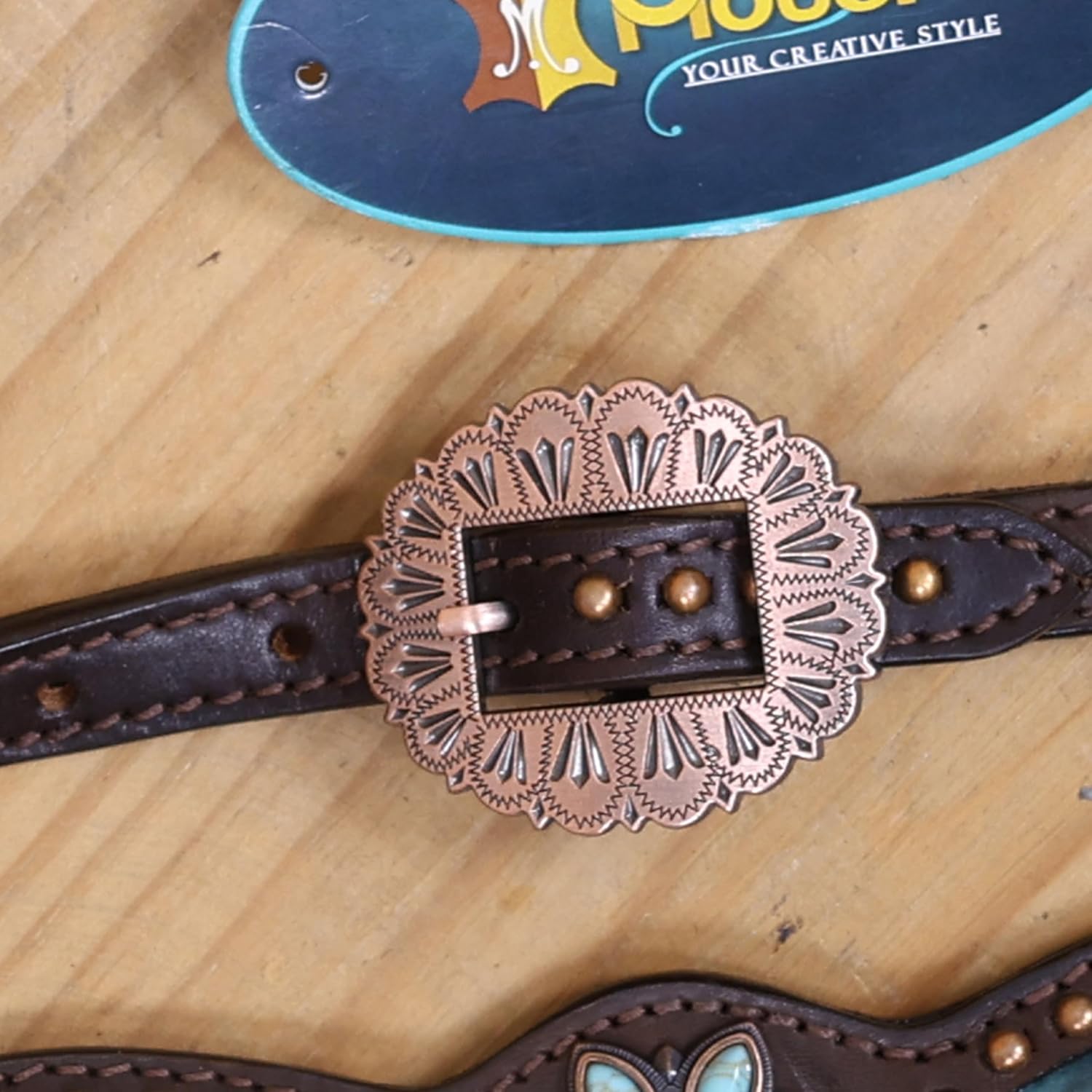 Western Leather Headstall and Breast Collar Tack Set – Turquoise Flower Conchos, Copper Ring & Alligator Inlay with Copper Studs – Genuine Argentina Cowhide