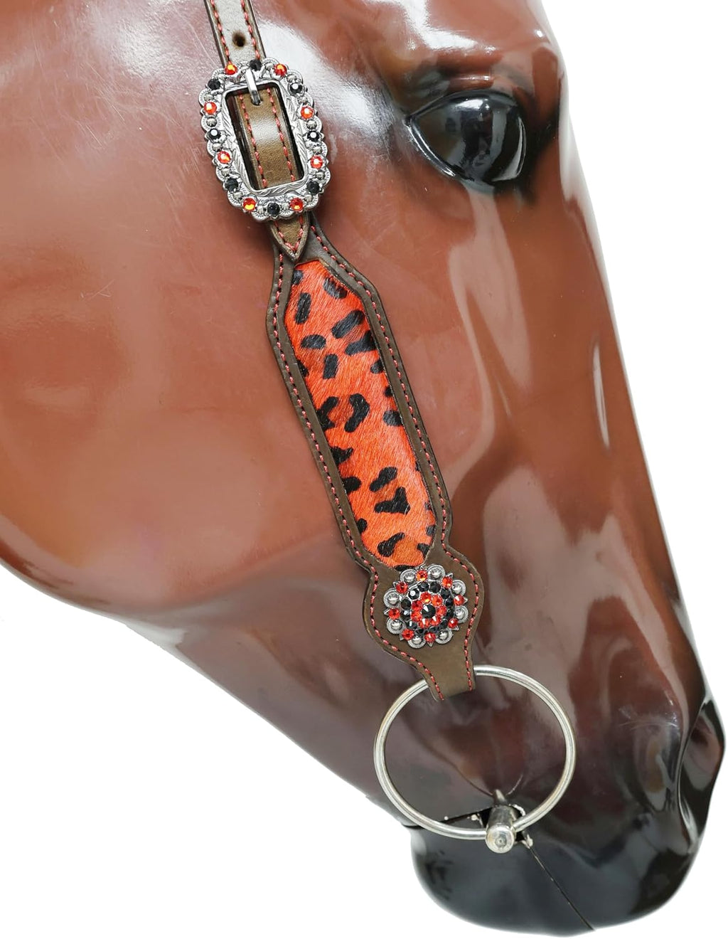 Cheetah Headstall & Breast Collar Tack Set – Gladiator Style with Leopard Print on Leather | Genuine Argentine Cow Leather | Antique Nickel Hardware & Copper Rivet Buckles