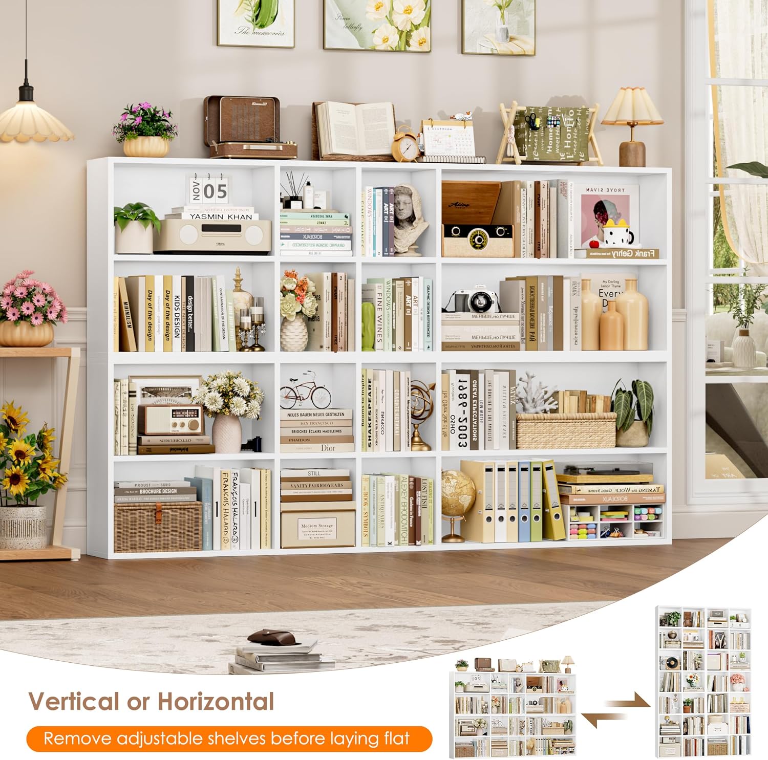 FOTOSOK 71'' Tall Bookshelf Set of 2, 7 Tier Large White Bookshelf with Adjustable Shelves, Wide Bookcases and Bookshelf, DVD/CD Media Tower Storage, Cube Book Shelf Display Shelf Cabinet, White