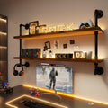 ROGMARS LED Gaming Floating Shelves for Wall,Industrial Pipe Shelving 48 inch Coffee Bar Shelves Wall Mounted,Display Book Shelf with Light for Gaming Room Living Room Bedroom Kitchen Garage