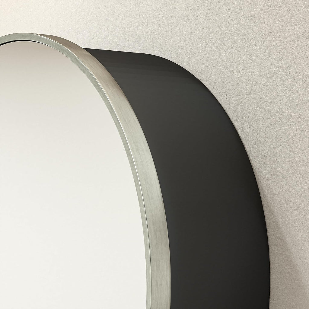Keonjinn 28 x 28 in Round Medicine Cabinets for Bathroom, Brushed Nickel Surface Mount Medicine Cabinet, Circle Medicine Cabinet with Mirror, Adjustable Shelves Framed Bathroom Mirror with Storage