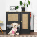 Feeding Station with 2 lockers, pet Feeding Station with 2 Elevated Dog Bowls, Side Hooks, Anti-Tipping kit, Hidden pet Feeding Station for Feeding and Watering, Rattan Door, Black