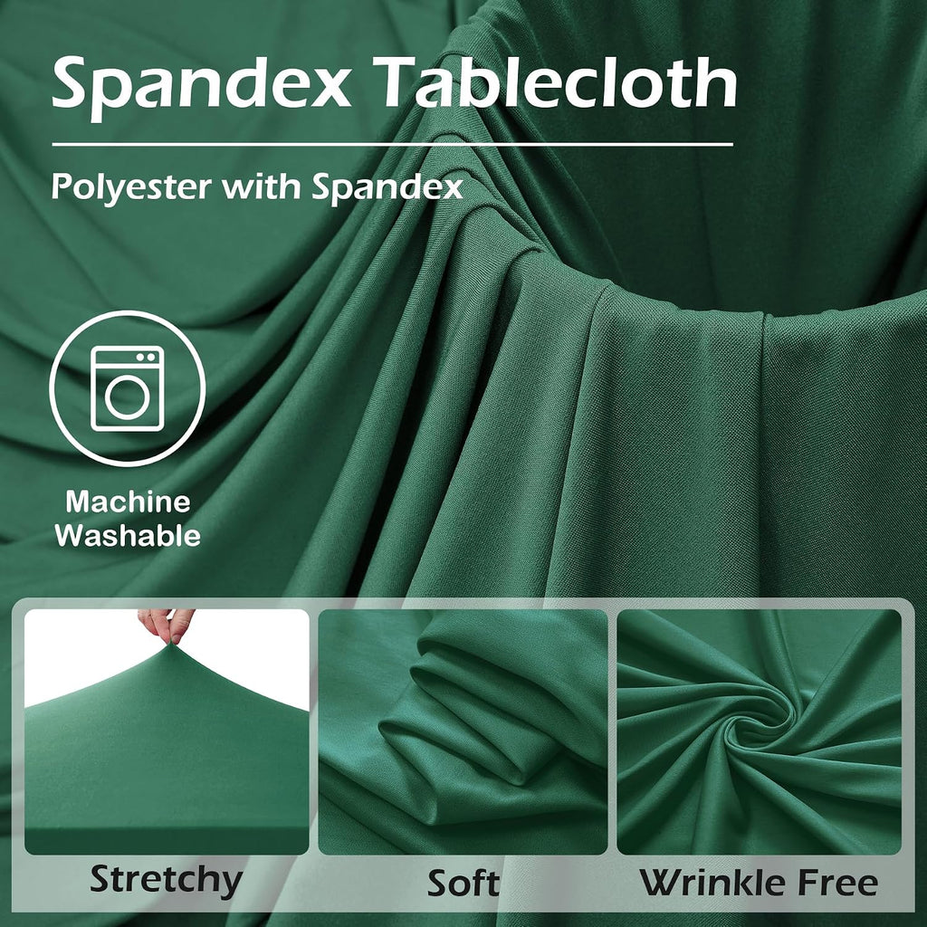 6 pk Hunter Green Spandex Tablecloth for 6 Foot Rectangle Tables, Wrinkle Free Fitted Spandex Table Covers 6ft Green Stretch Table Cloths with Ruffle Skirt for Parties Weddings Banquet Baby Shower