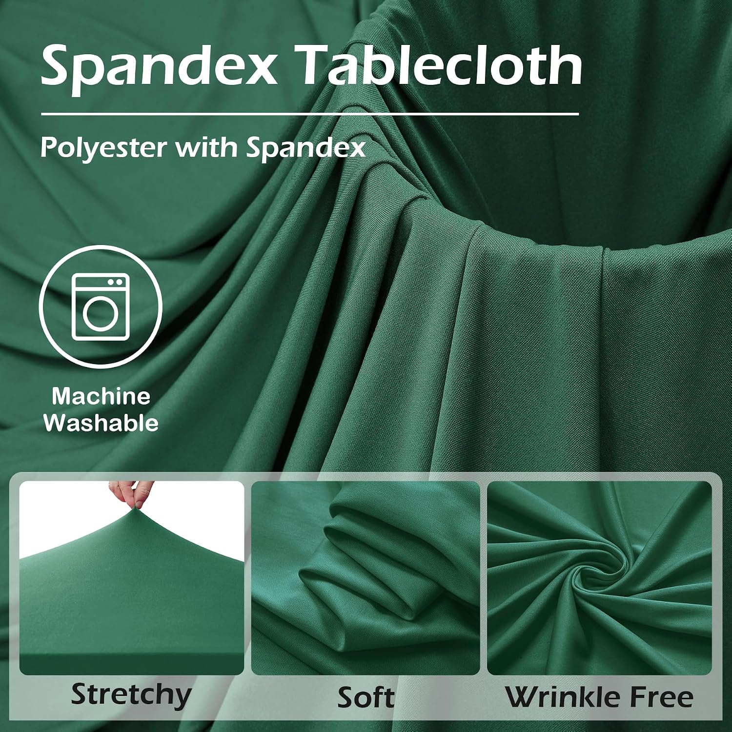 6 pk Hunter Green Spandex Tablecloth 8ft With Ruffle Table Skirt, Wrinkle Free Stretchy Fitted Tablecloths for 8 Foot Rectangle Tables, Elastic Spandex Table Covers for Weddings Parties Banquet Craft