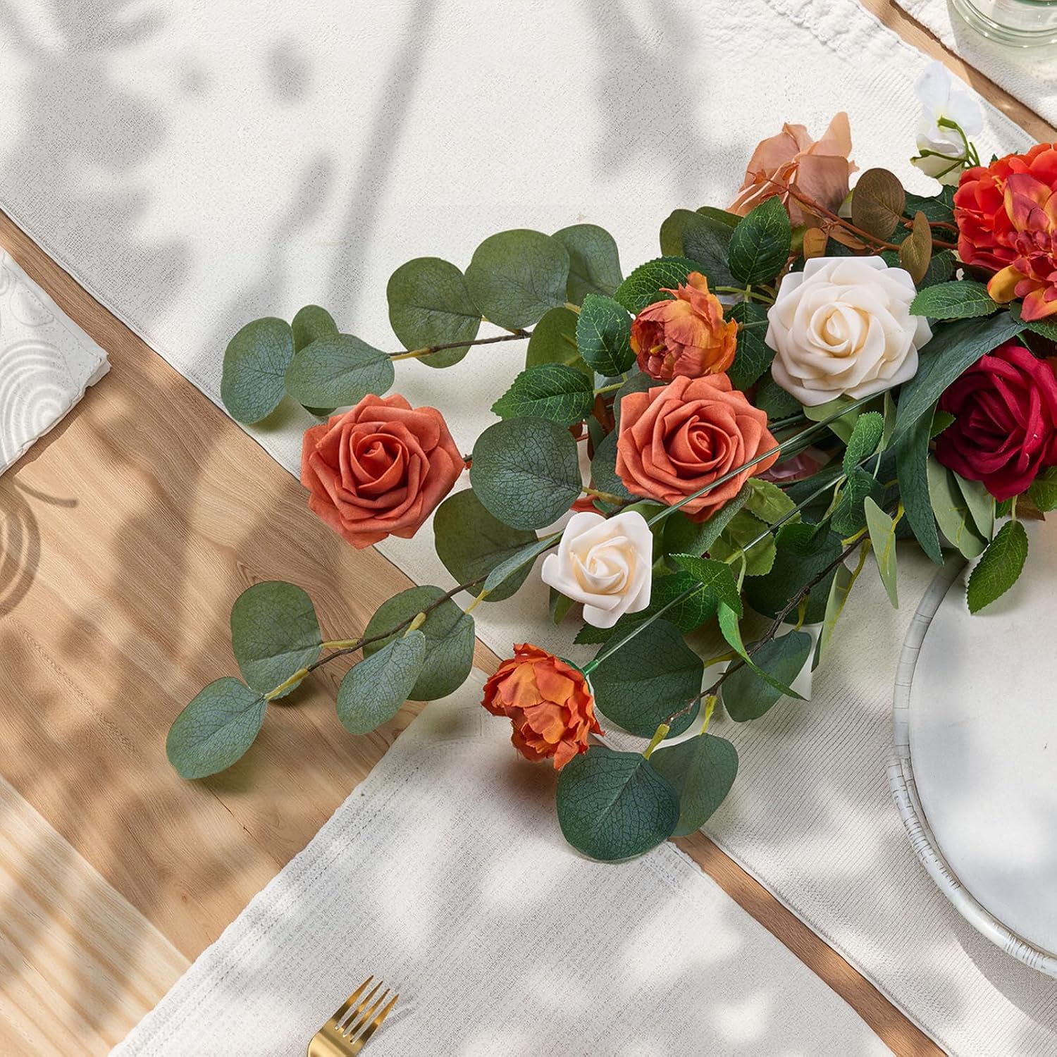 VEVOR Standing Artificial Flowers Arrangements 4 PCS, 17.5-Inch Tall Faux Flower Decorations for Wedding Aisle Runner Chair, Orange Floral Centerpieces for Ceremony Reception Party Outdoor Decor