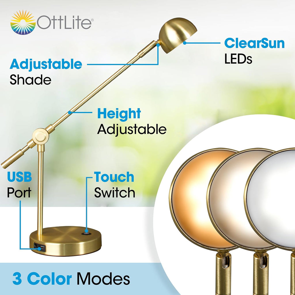 OttLite Direct LED Desk Lamp with USB Port - Modern, Adjustable, Desk Light
