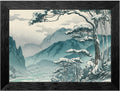 Framed Wall Art - Winter Mountain Pass Landscape in Black Frame - Japanese Woodblock Style Snowy Nature Print - Ready to Hang Home Decor - 24x36 Inch