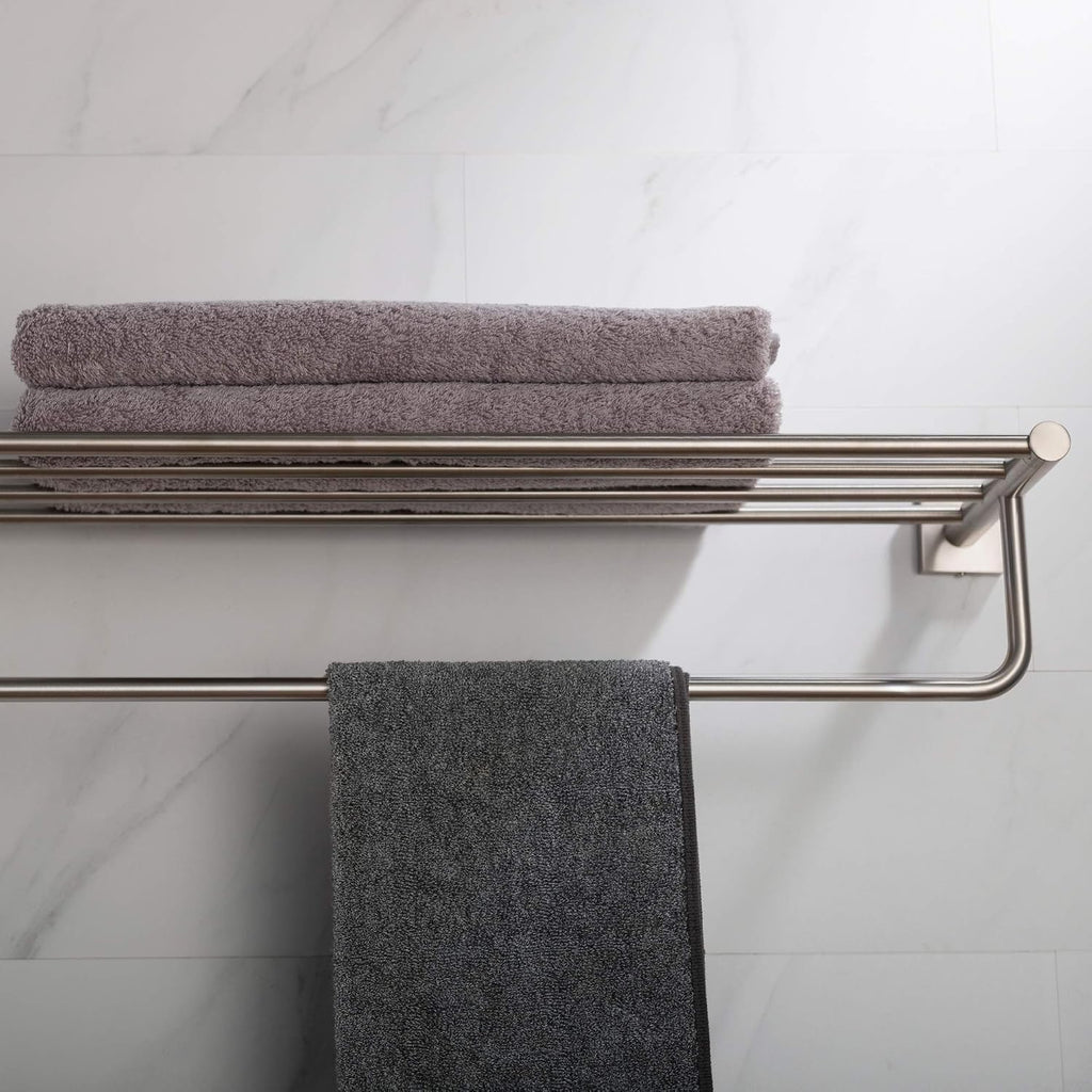 KRAUS Ventus Bathroom Shelf with Towel Bar, Brushed Nickel Finish, KEA-17742BN