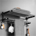 TOMYEUS Shower Caddy Bathroom Shelf Floating Shelves,Wall Mounted Bathroom Wall Shelves with Towel Bar,5 S-Shape Hooks Included,304 Stainless Steel Matte Black Shower Organizer