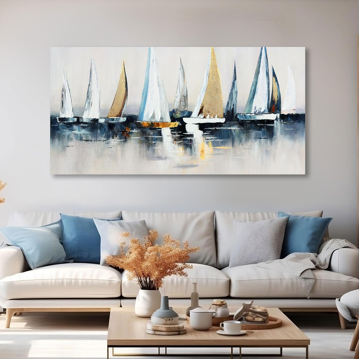 VHMING Wall Decorations Abstract Art Wall Decor Sailing Boat Wall Painting Artwork for Walls for Bedroom Living Room Decoration Home Kitchen Office 29' X 58'