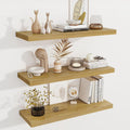 Fun Memories Deep Floating Shelves, 36' W x 12' D Wood Floating Shelves for Wall, 3 Pack Extra Deeper & Thicker Wall Mounted Storage Shelf for Living Room Laundry Room Kitchen Home Office, Oak