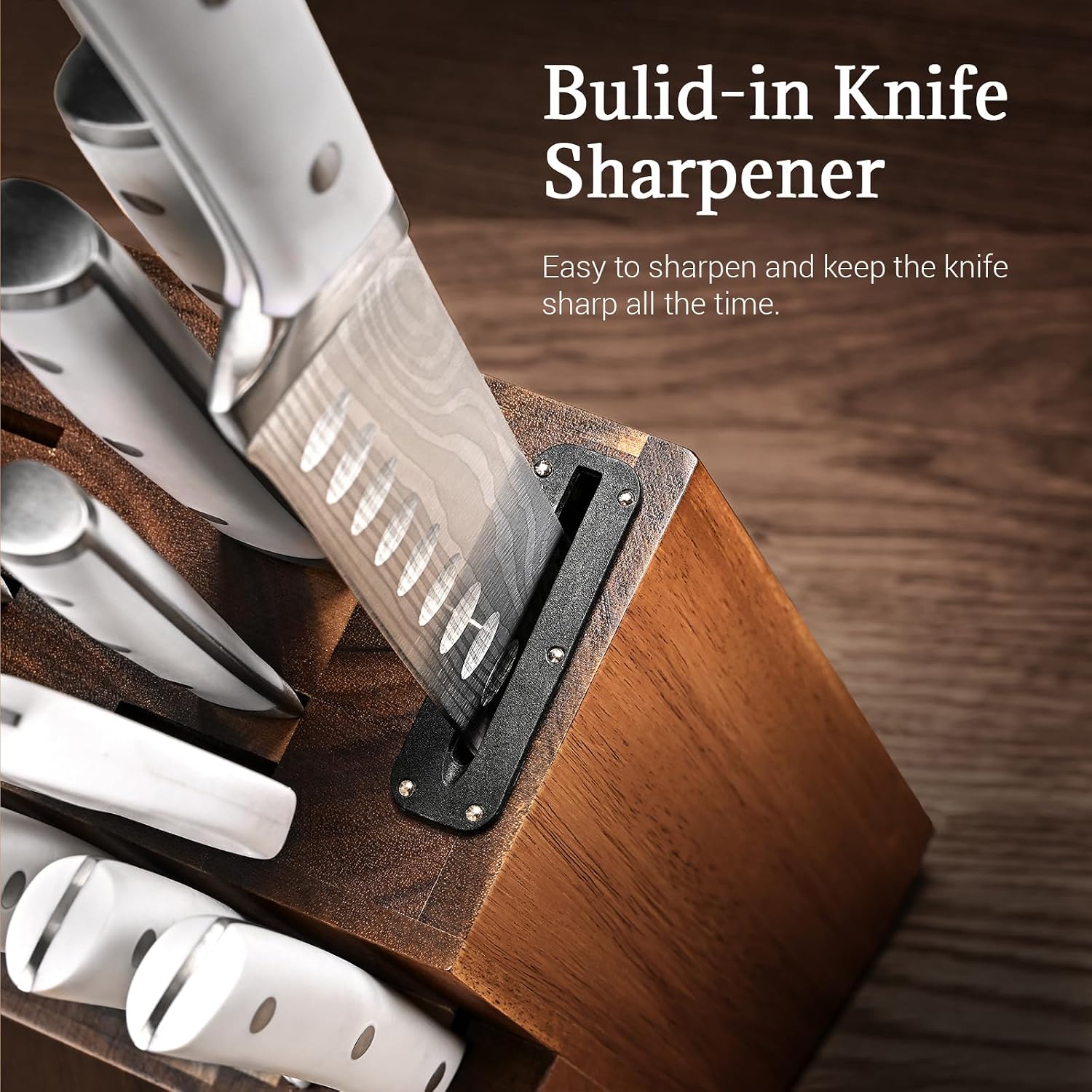 Emojoy Knife Set, 18 Piece Kitchen Knife Set with Block and Built-in Sharpener, Full Tang German Steel Knife Block Set for Kitchen, Razor Sharp Knives Set with Wooden Block