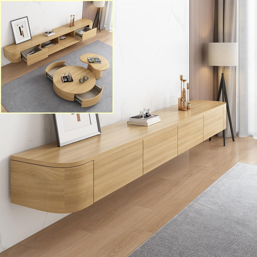 Floating TV Stand Large Floating TV Shelves Wall Mounted Multi Storage Compartment TV Media Console Floating TV Cabinet Bench Under TV Storage TV Lowboard (Wood Colour, 47.2 * 7.9 * 9.4 in)
