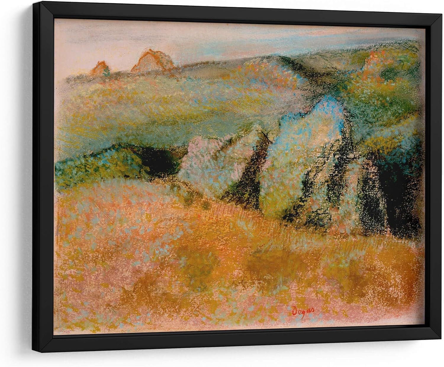 Canvas Lab | Landscape with Rocks by Edgar Degas | 31 x 23 in | Fine Art Framed Print, Frame Color: Black | Classical art, Impressionism, Scenery | Wall Decor for Bedroom, Living Room or Office