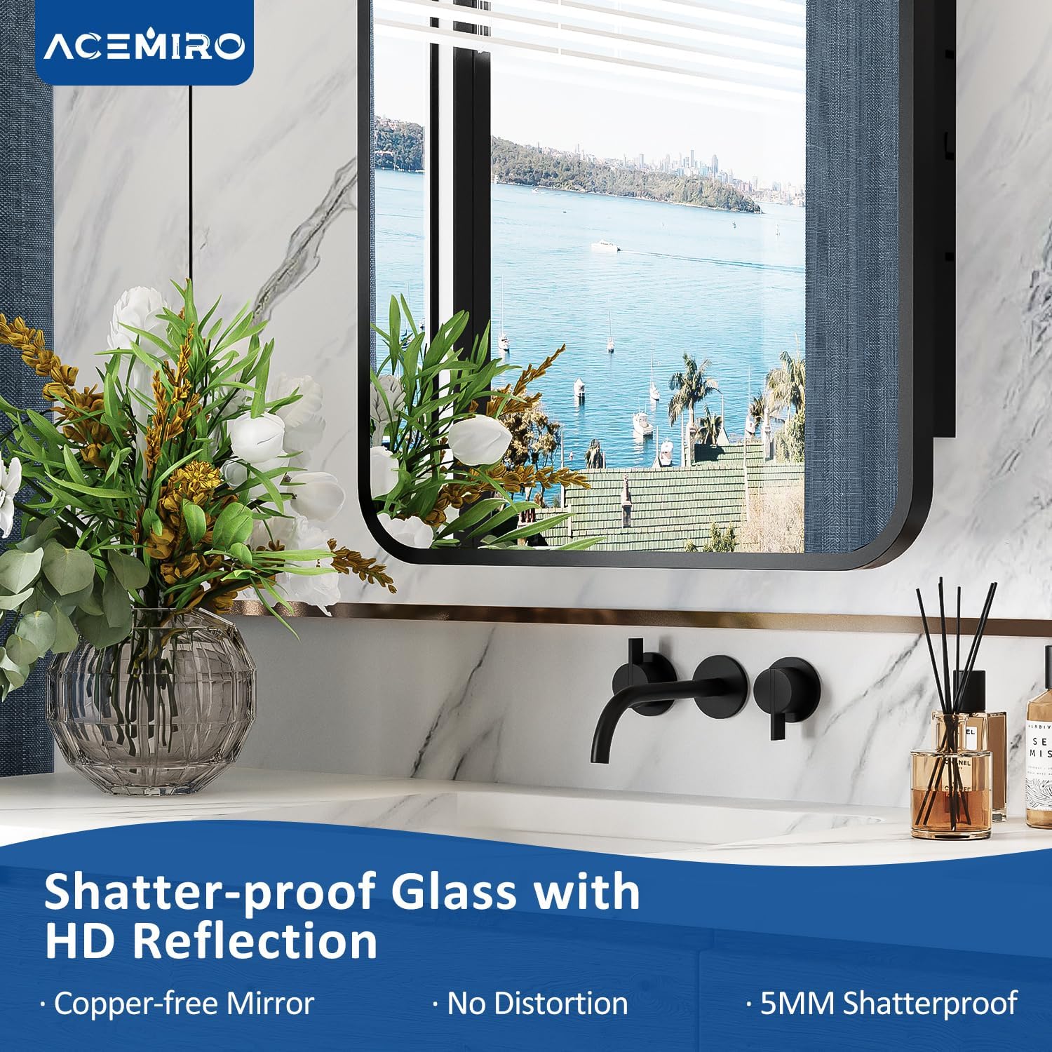 ACEMIRO 16x24 Inch Black Mirror Medicine Cabinet Metal Framed Recessed Wall Mounted Bathroom Medicine Cabinet with Mirror and Storage