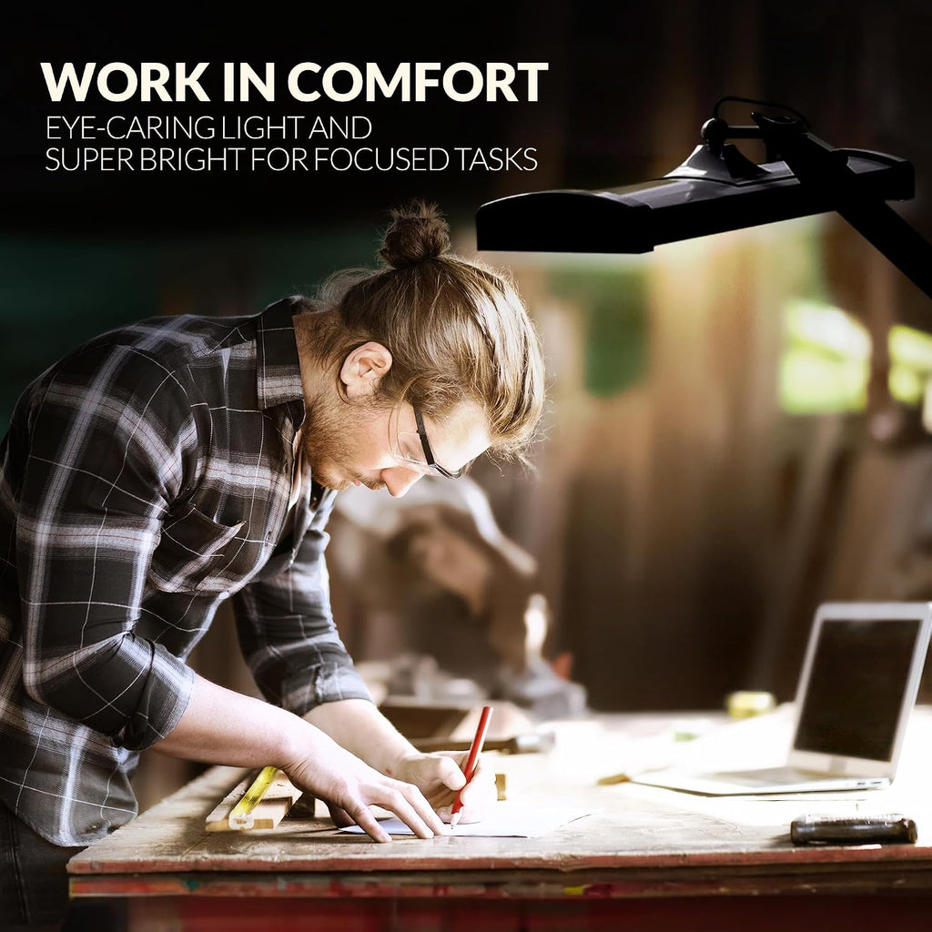 Ultra Bright 2300 Lumens Professional Eye Care LED Desk Lamp - Adjustable Brightness, Dimmable Modern Task Light with Clamp for Home Office, Beauty, Crafting, Workbench (Daylight, Dimming, Black)