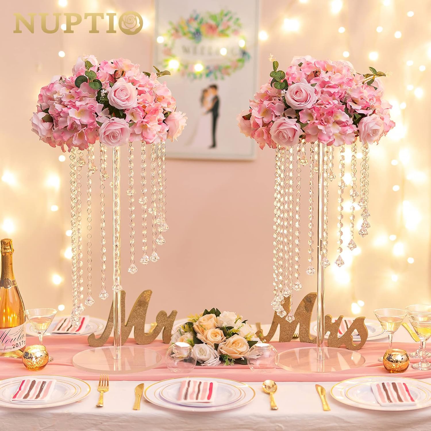 NUPTIO Flower Ball Arrangement Bouquet - 10 Pcs 14.2 inch Diameter Pink Fake Flowers Roses Balls for Centerpieces Tables - Artificial Rose Arrangements for Wedding Centerpiece Table Decorations