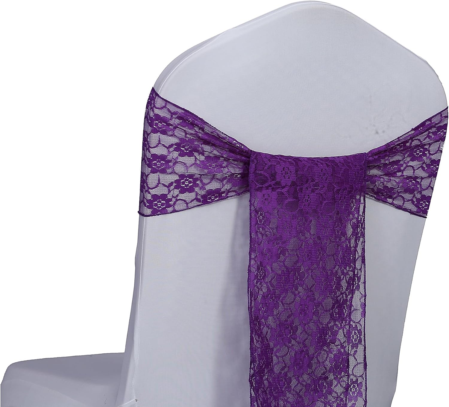 MDS® Pack of 200 Lace Chair Sashes for Weddings, Decorative Floral Lace Chair Bows Bands for Banquet, Reception, Anniversary, Bridal Shower, Birthday, Party, Ceremony & Event Décor - Cadbury Purple