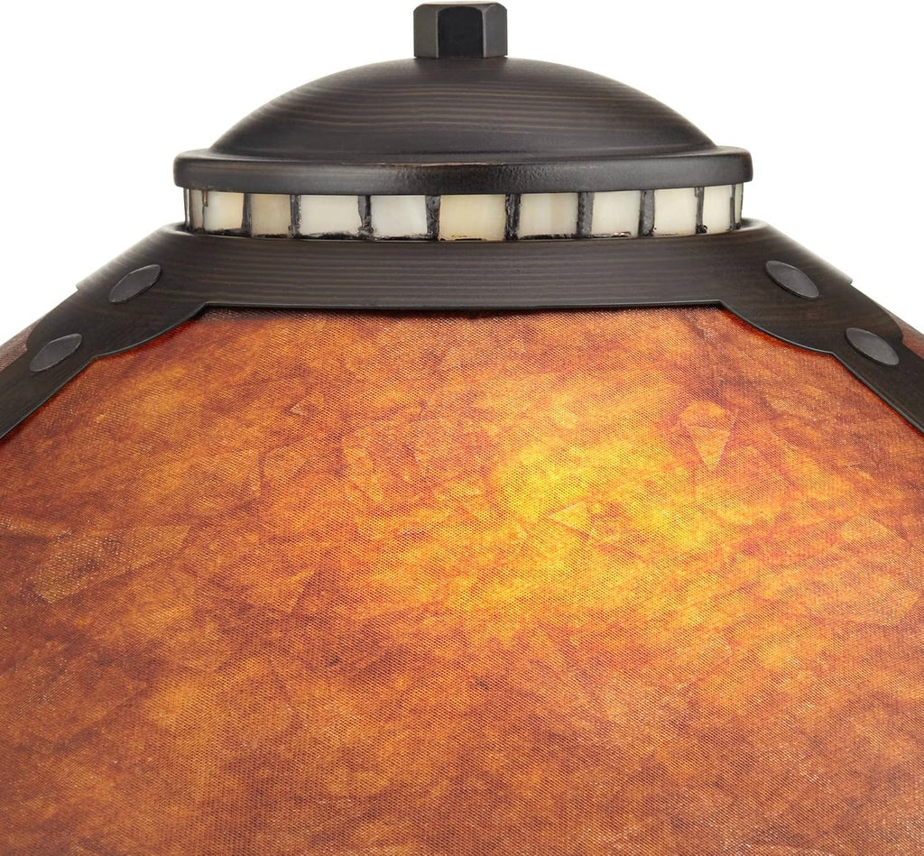 Robert Louis Tiffany Mica Collection Mission Tiffany Style Desk Table Lamps 18 1/2' High Set of 2 Art Deco Rustic Rubbed Bronze Natural Mica Shade for Bedroom House Bedside Nightstand Home Office