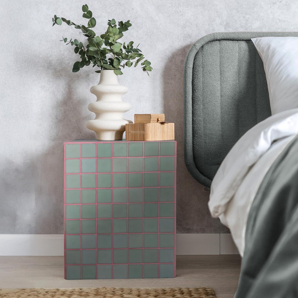 JONATHAN Y END2000F Callista 18' Modern Bohemian Ceramic Tiled Rectangle End Table, Side Table, Accent Table for Living Room, Bedroom, Sage Gray/Pink