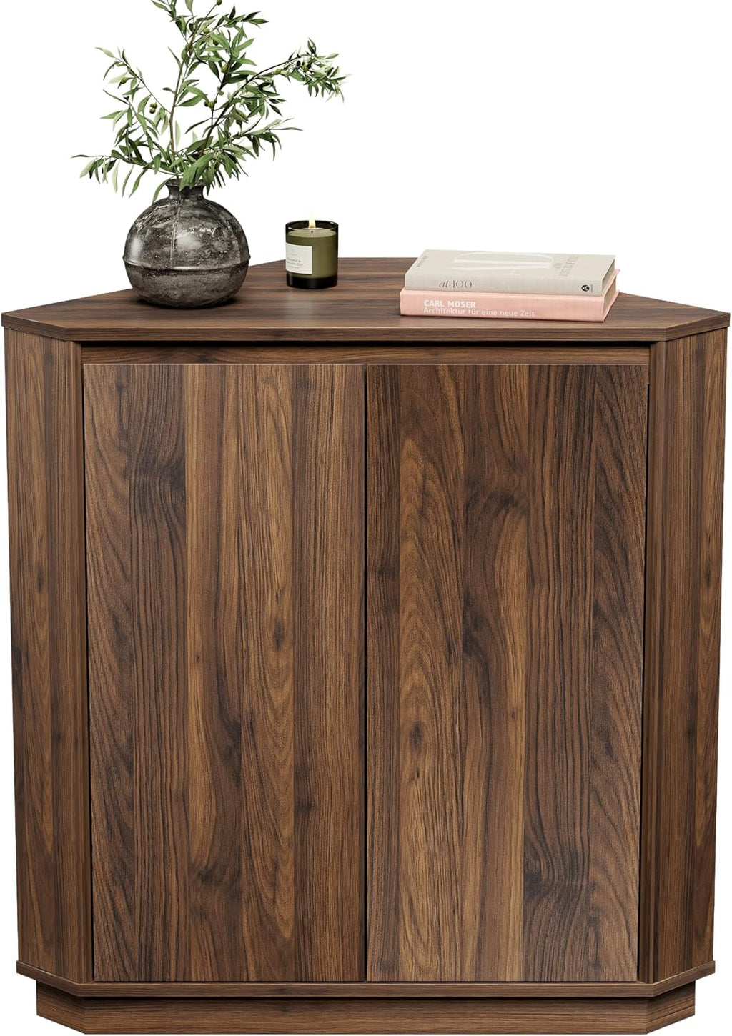 EYYTHUNG Corner Cabinet, Modern Handless Corner Floor Cabinet with 2 Doors and 2-Tier Shelves, Freestanding Narrow Organizer for Living Room Kitchen Bathroom, Brown