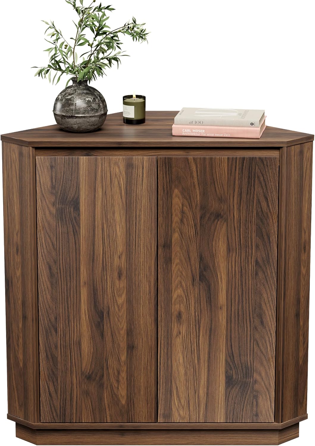 EYYTHUNG Corner Cabinet, Modern Handless Corner Floor Cabinet with 2 Doors and 2-Tier Shelves, Freestanding Narrow Organizer for Living Room Kitchen Bathroom, Brown