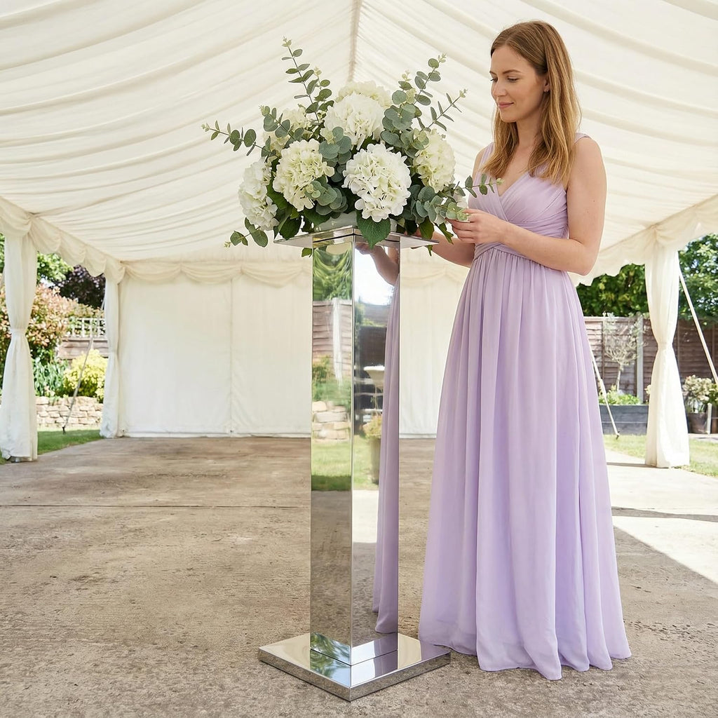 2PCS Tall Silver Vases for Centerpieces,31.5inch Stainless Steel Column Geometric Centerpieces Wedding Flower Stand Flower Floor Vase for Tables Wedding Anniversary
