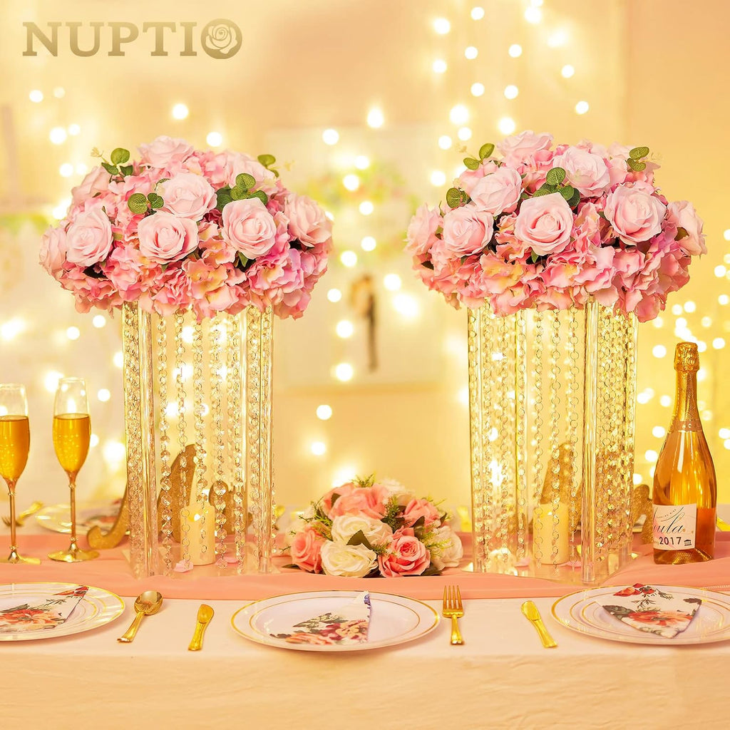 NUPTIO Flower Balls for Wedding Centerpieces - 10 Pcs 15.7 inch Diameter Fake Flower Ball Arrangement Bouquet Party Centerpieces for Tables - Pink Rose Bouquet Centerpiece Flowers for Wedding Table