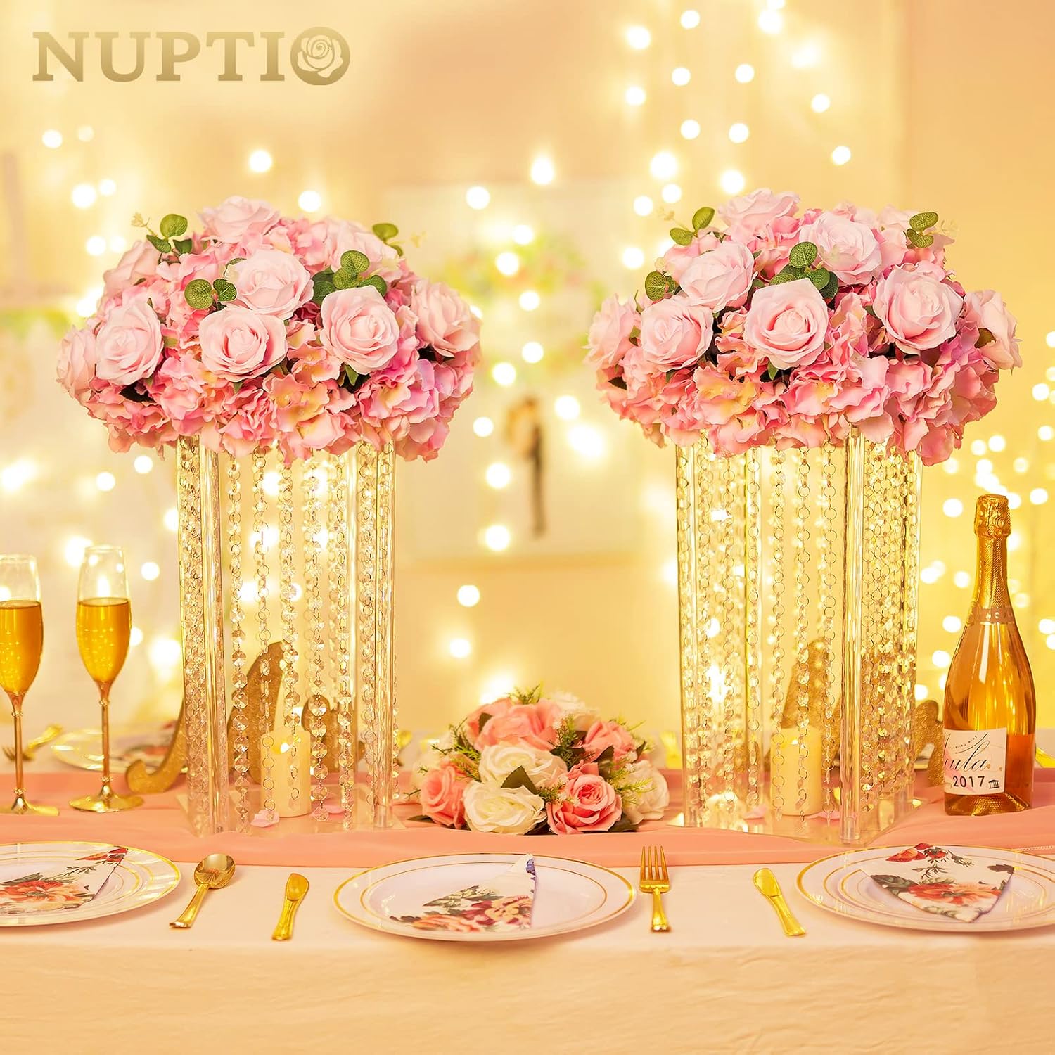 NUPTIO Flower Balls for Wedding Centerpieces - 10 Pcs 15.7 inch Diameter Fake Flower Ball Arrangement Bouquet Party Centerpieces for Tables - Pink Rose Bouquet Centerpiece Flowers for Wedding Table