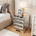 Curved Mirror Nightstand with 3 Drawer Glass Bedside Table for Bedroom Small Spaces End Table for Living Room Fashion Bedroom Furniture