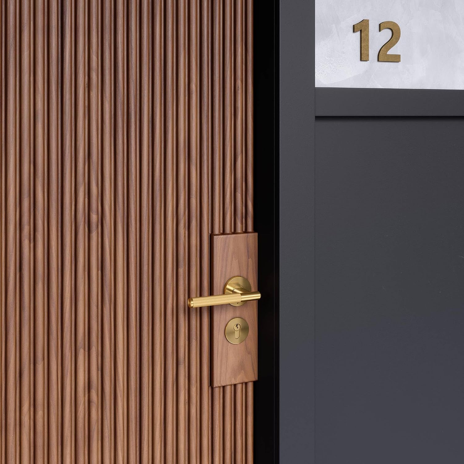 Buster and Punch Door Handle Set Privacy Linear Knurl Welders in Black