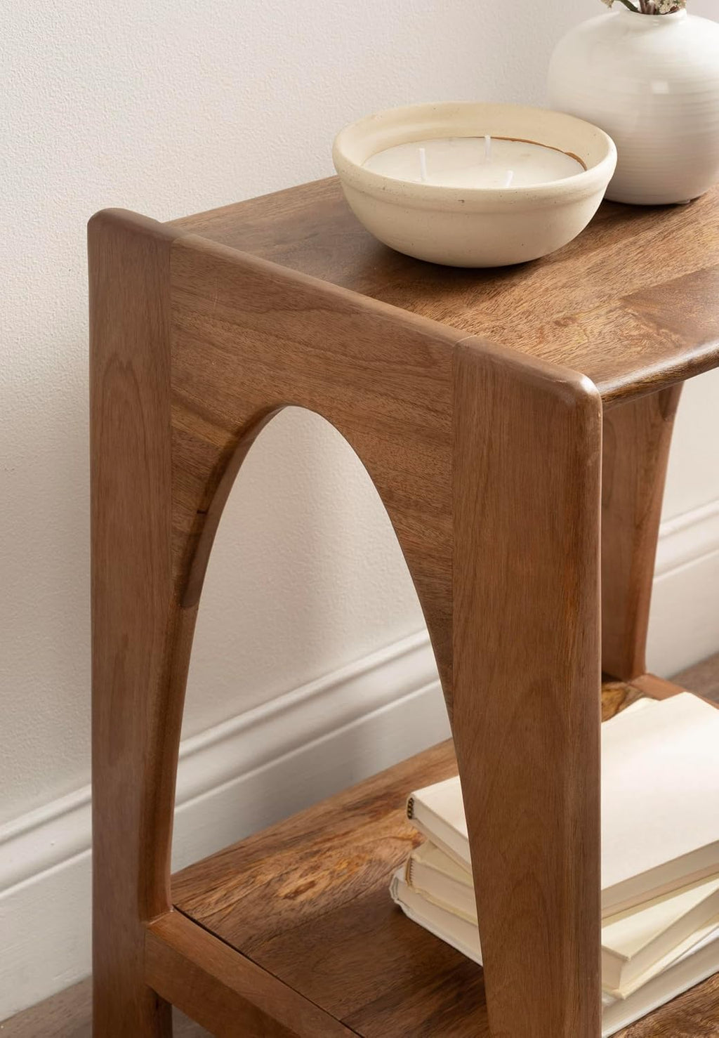 Kate and Laurel Aarstad Modern Rectangle Mango Wood Side Table, 16 x 14 x 22, Walnut Brown, Mid-Century Arched Two-Tier End Table for Use as a Bedroom Nightstand or Living Room Plant Stand
