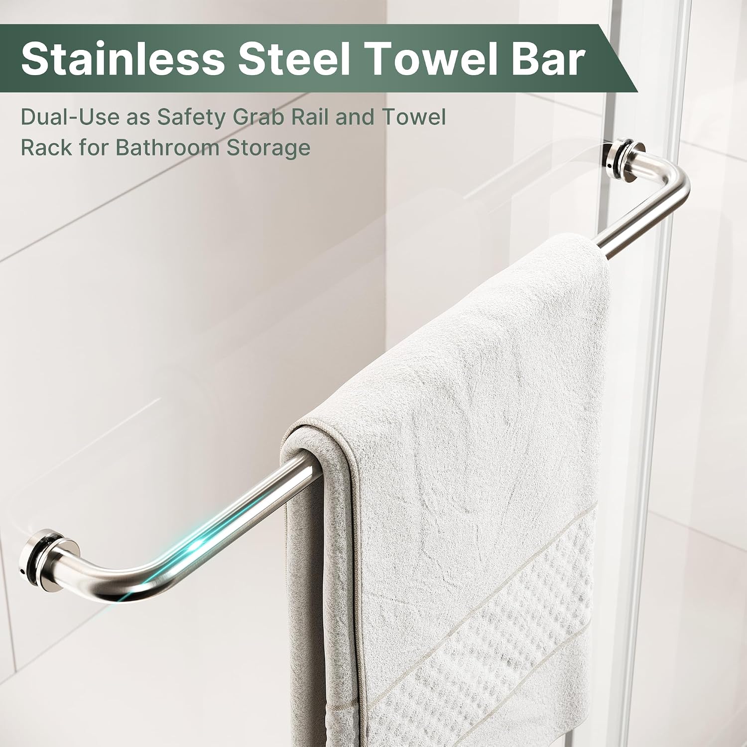ELEGANT Frameless Sliding Shower Door 60' W x 72' H, Adjustable 56-60' Width, 5/16' (8mm) Tempered Glass, Stainless Steel Towel Bar, Brushed Nickel Finish