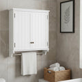 Dover 27' x 29' Wall Mounted Bathroom Storage Cabinet with Shaker Beadboard Doors, Two Adjustable Shelves and a Towel Bar – White Wall Cabinet for Bathroom, Laundry, or Entryway by Alaterre Furniture