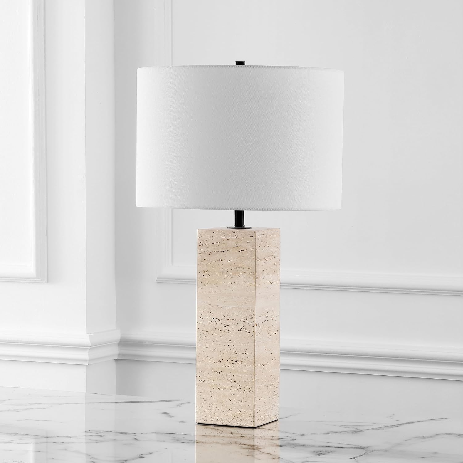 SAFAVIEH Couture Collection Katebryn Travertine/Black 26-inch Dimmable Table Lamp for Bedroom Living Room Home Office Desk Nightstand