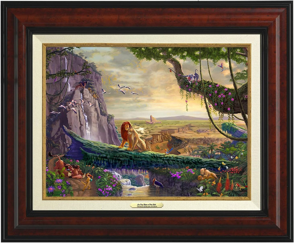 Thomas Kinkade Disney The Lion King - Return to Pride Rock - 12' x 16' - Canvas Classic with Burl Frame