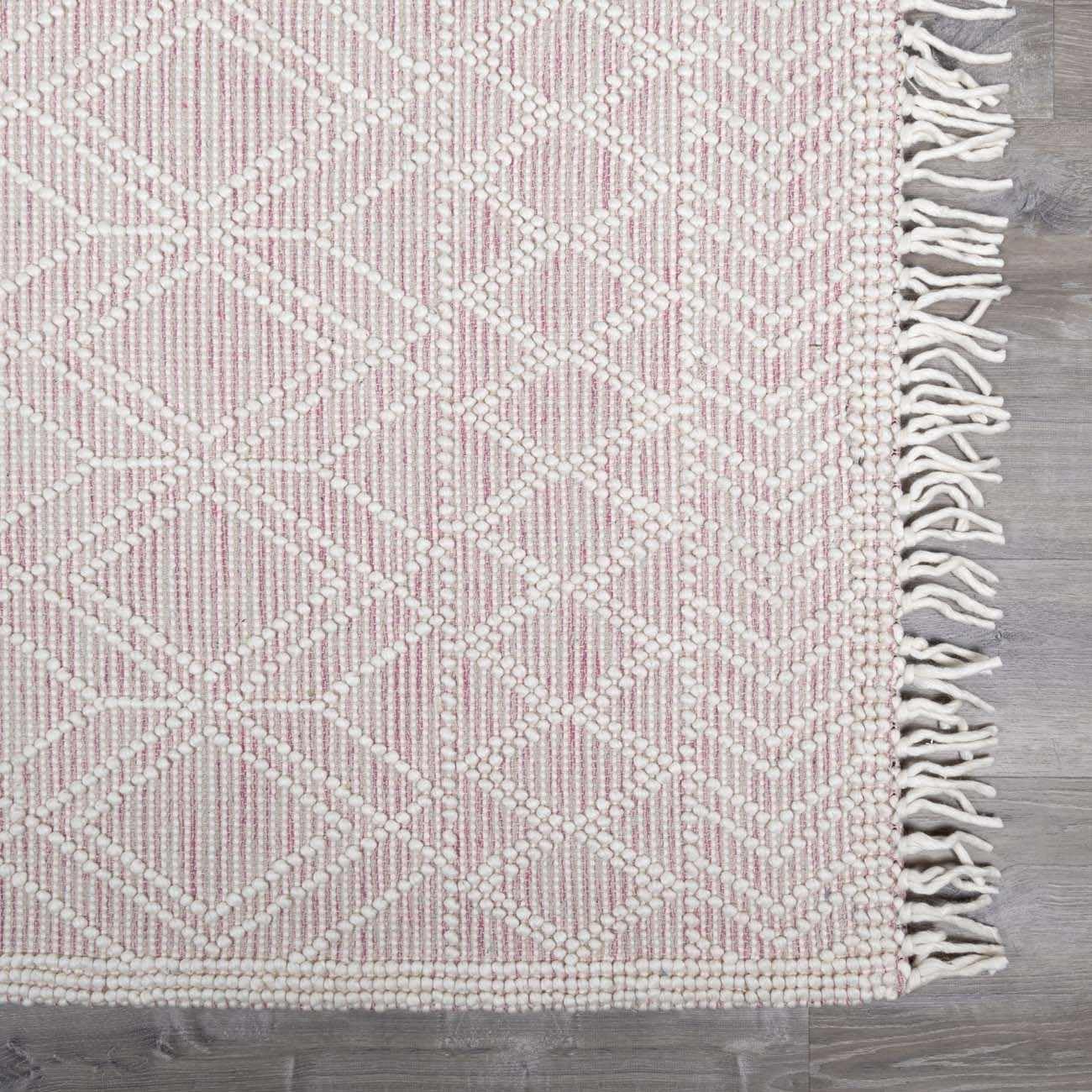 BoutiqueRugs Pink Trellis Transitional Wool 10ft Runner Rug Hand Woven Ivory Diamond Traditional Ramsbury Hallway Kitchen Corridor Stairway Laundry Room 2'6' x 10' Stain Resistant Non-Shedding
