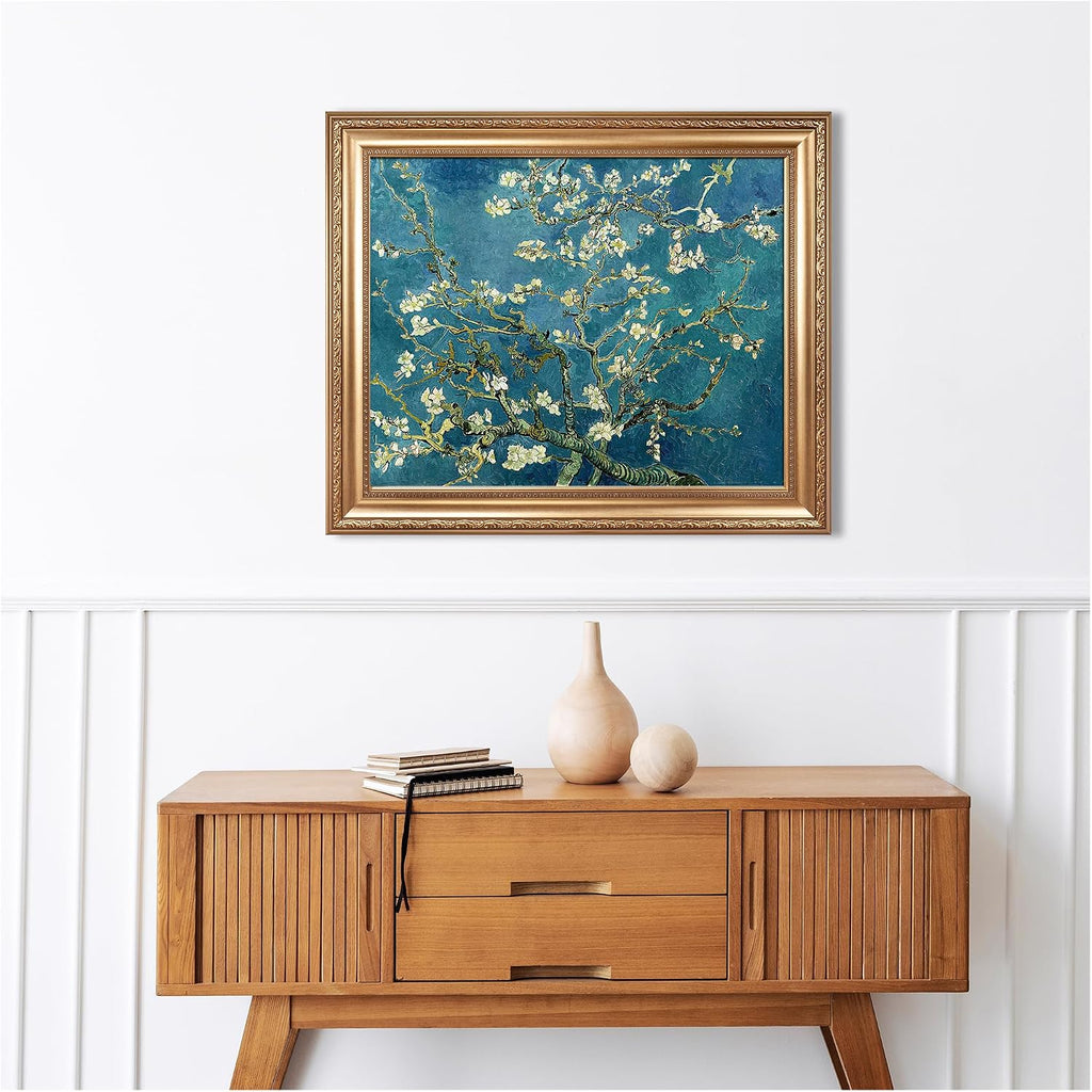 Almond Blossom by Vincent Van Gogh Framed Size:30x36 inches,Image Size:24x30 inches,Golden Frame The World Classic Art Reproductions,Wall Art for Home Decor
