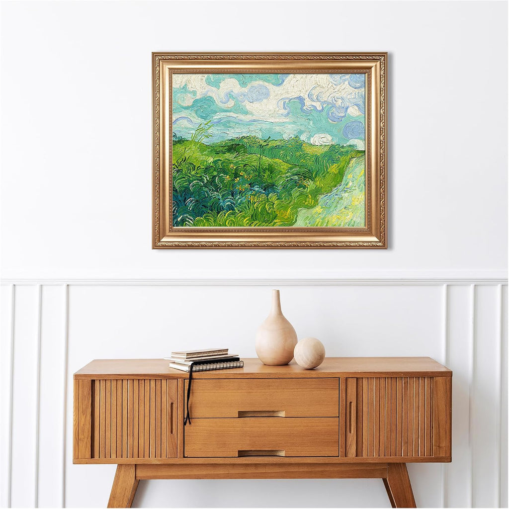 Green Wheat Fields, Auvers by Vincent Van Gogh Framed Size:30x36 inches,Image Size:24x30 inches,Golden Frame The World Classic Art Reproductions,Wall Art for Home Decor