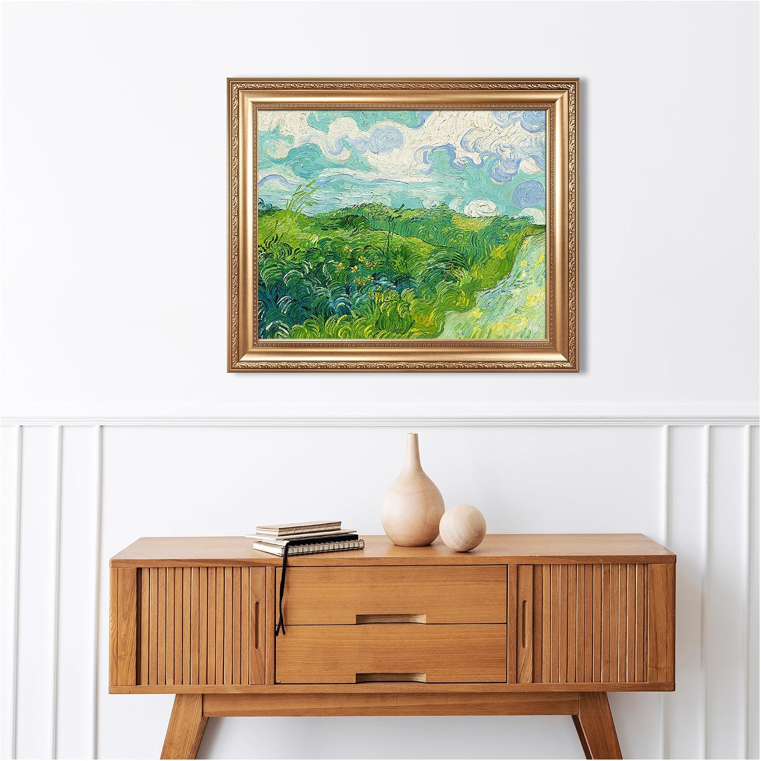 Green Wheat Fields, Auvers by Vincent Van Gogh Framed Size:30x36 inches,Image Size:24x30 inches,Golden Frame The World Classic Art Reproductions,Wall Art for Home Decor