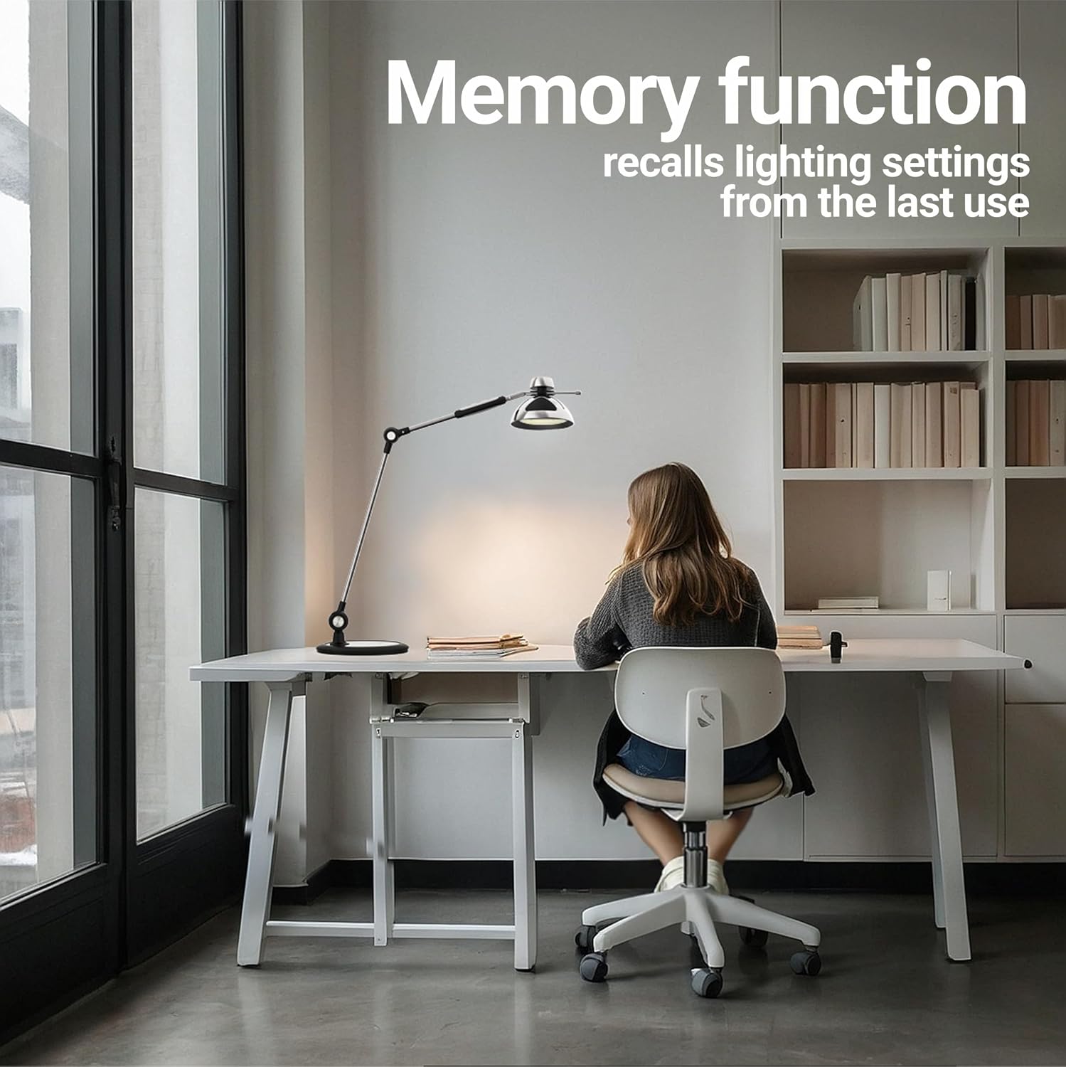 OTUS LED Desk Lamp for Home Office, Gesture On Off and Touch Control, Tall Architect Swing Arm Desk Light, 1500 Lux Eye Care Dimmable, 12 Levels, 3 Color Temps, Weighted Metal Base