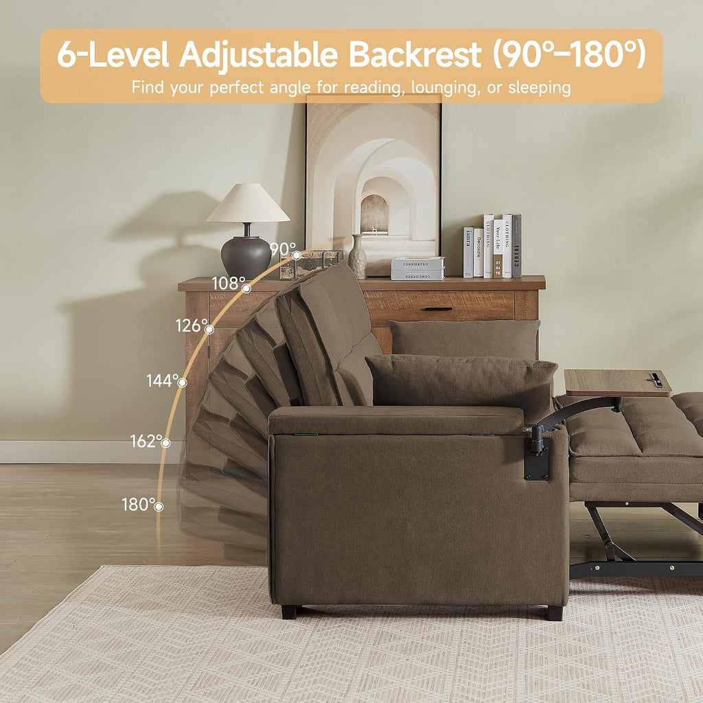 Auvsoce 65'' Chaise Lounge Chair Indoor, 3-in-1 Convertible Sofa Bed with Pull Out Design, 360° Swivel Side Table, Modern Chenille Couch Bed for Living Room